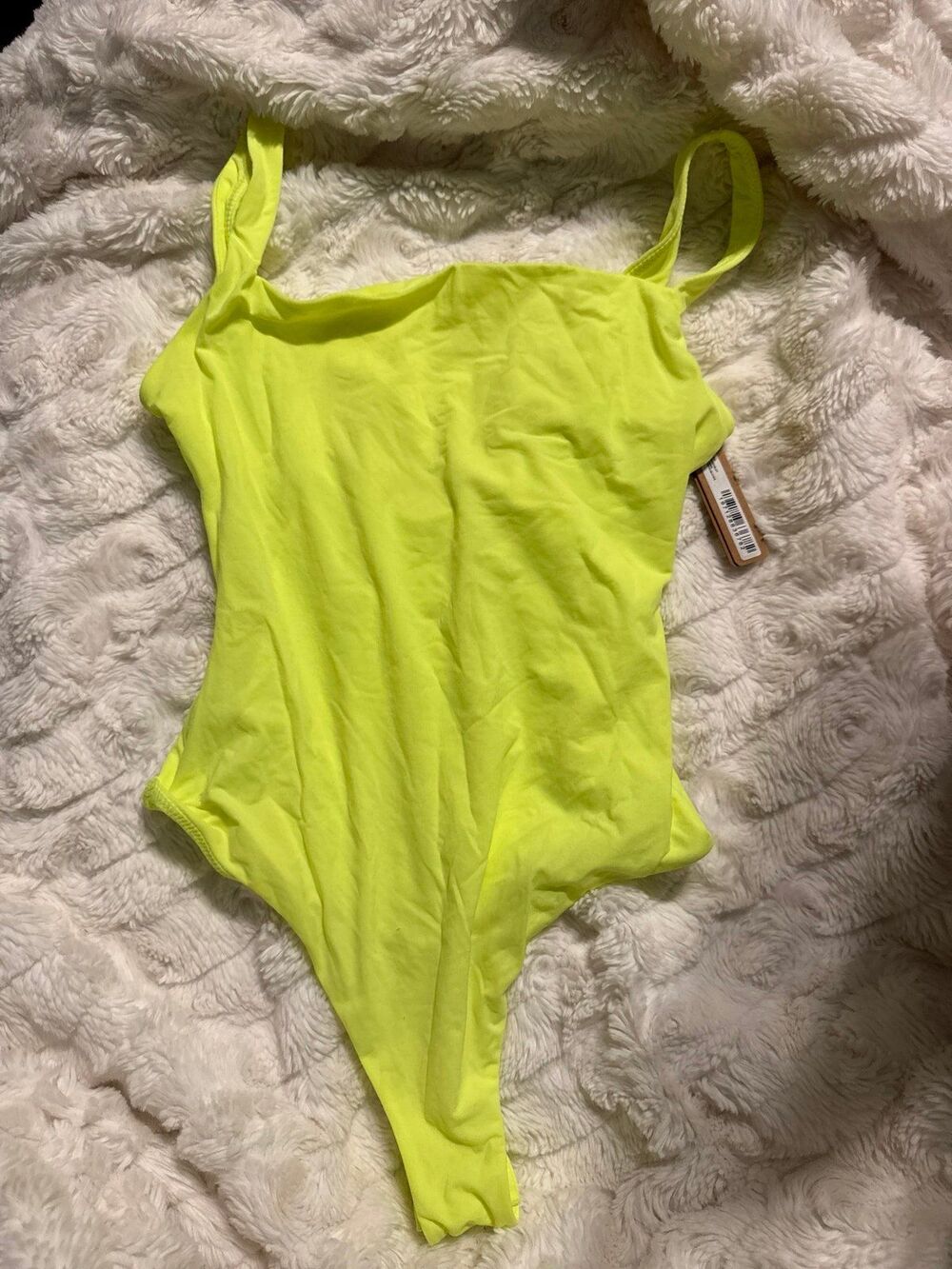 Skims Fits Everybody Square Neck Bodysuit in green highlighter, Size XSmall